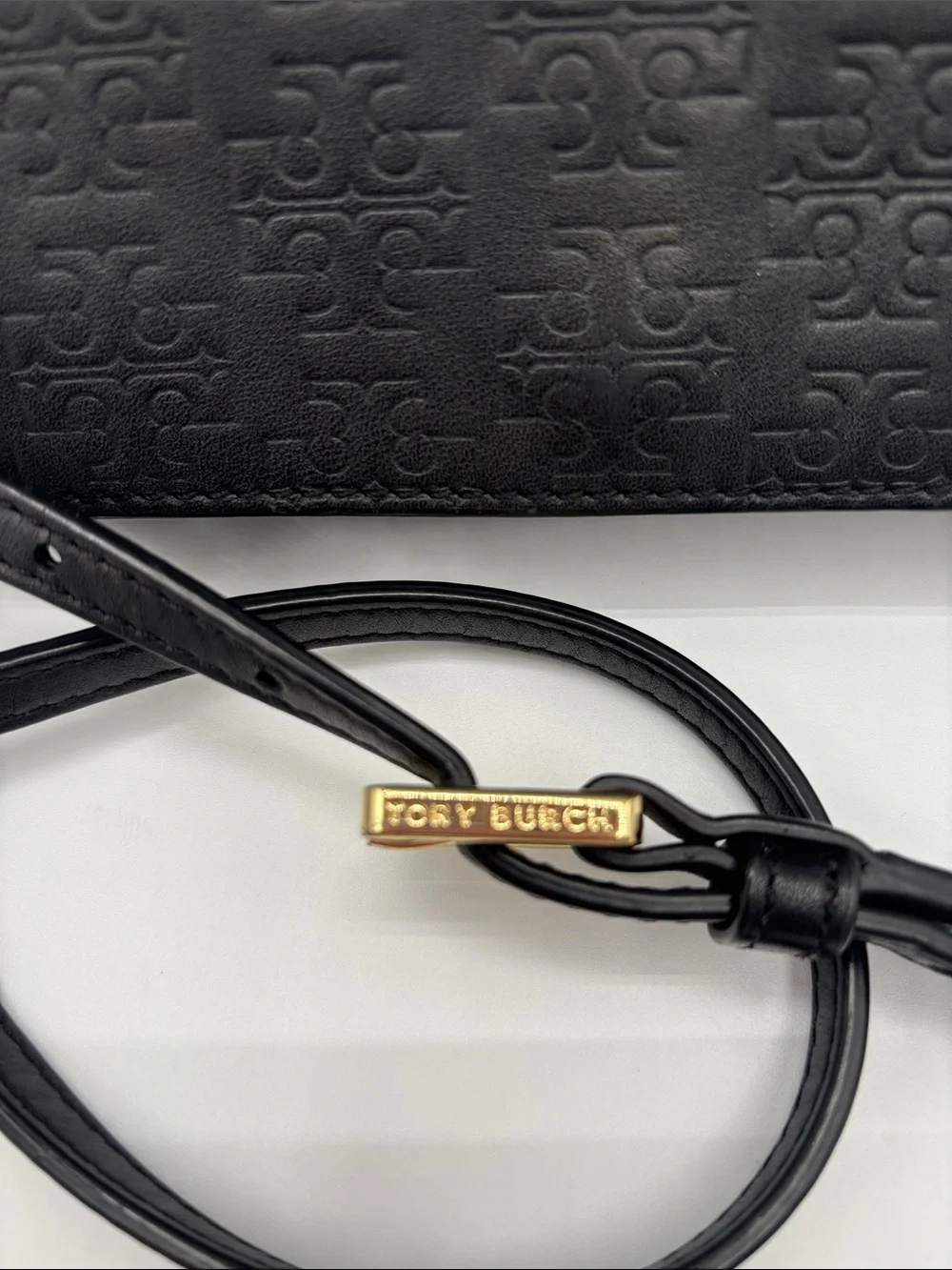 Tory Burch Black Embossed Leather Crossbody with Gold Accent